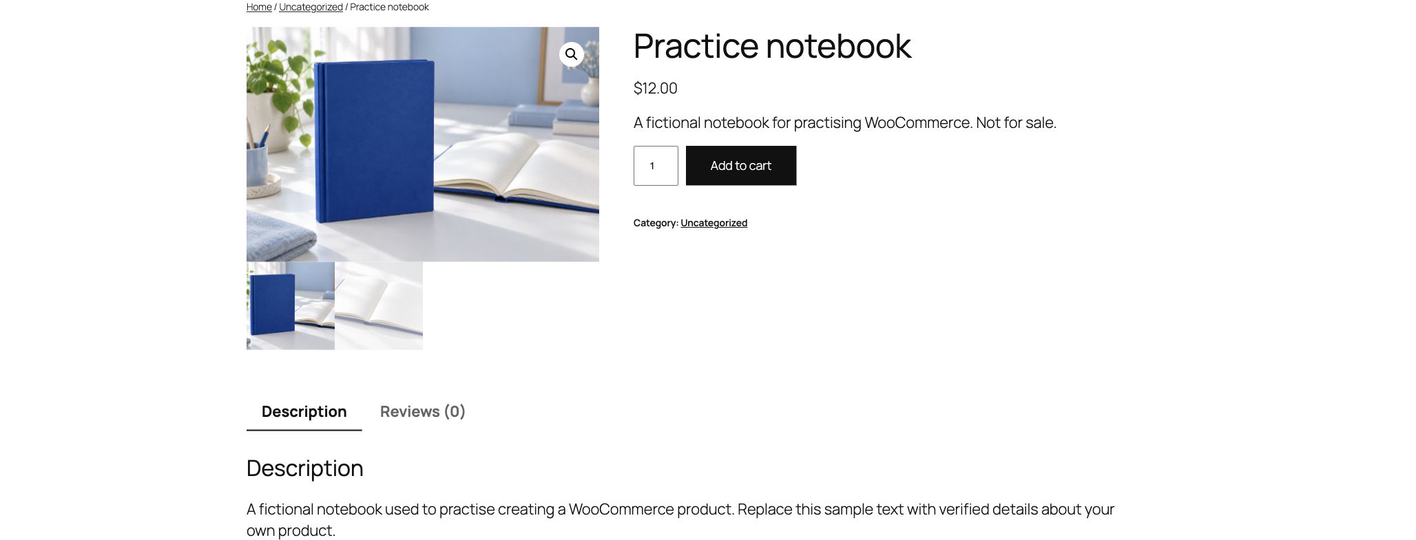 Saved practice product preview with a price, main image, extra image and descriptions