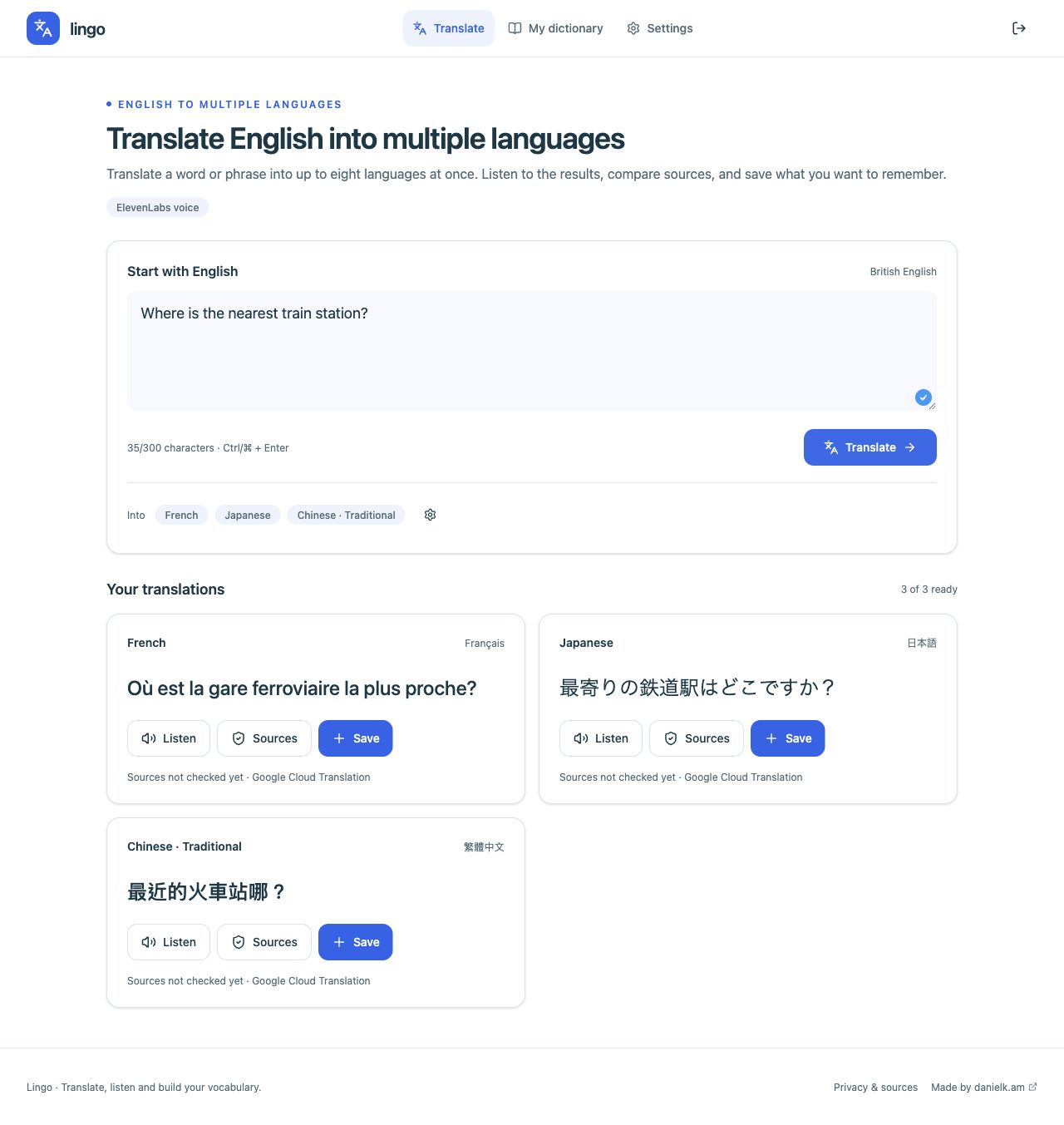 Lingo comparing French, Japanese and Traditional Chinese translations