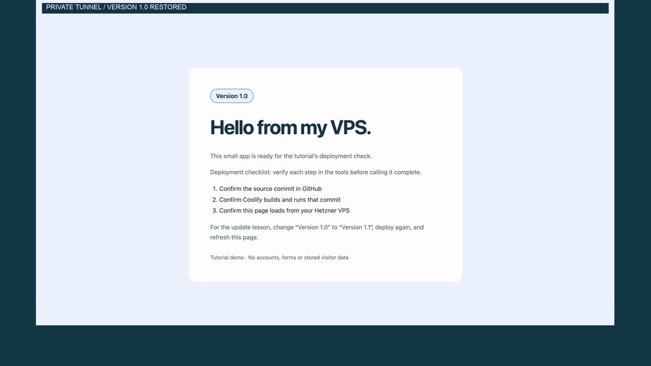 Deploy Docker Compose with Coolify, update it, and roll back a commit