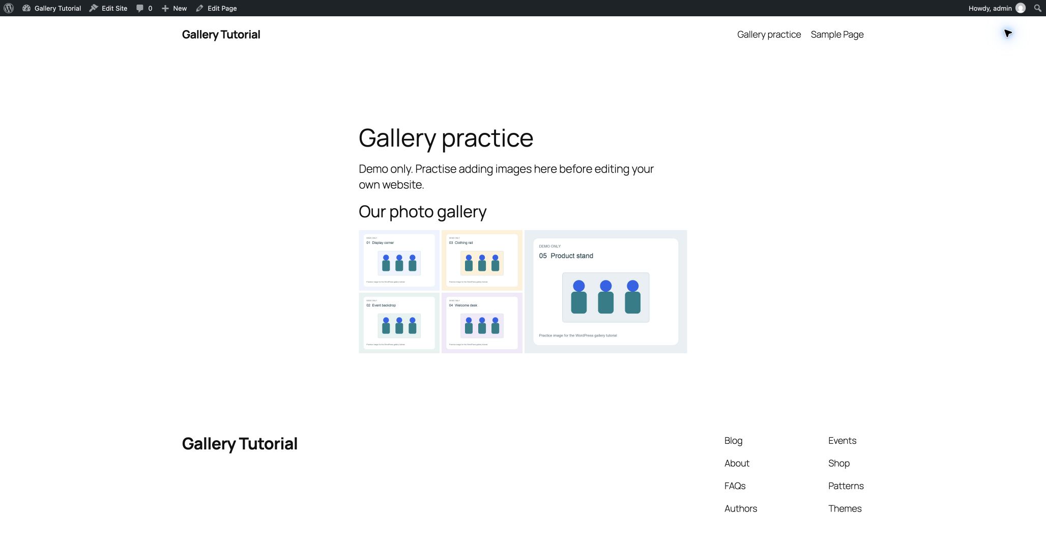 The saved practice page with all five demo images